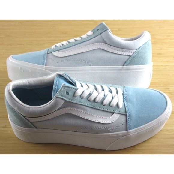 Vans Women's Old Skool Stackform Color Block Blue White Platform Shoes Size 9 - Picture 1 of 7